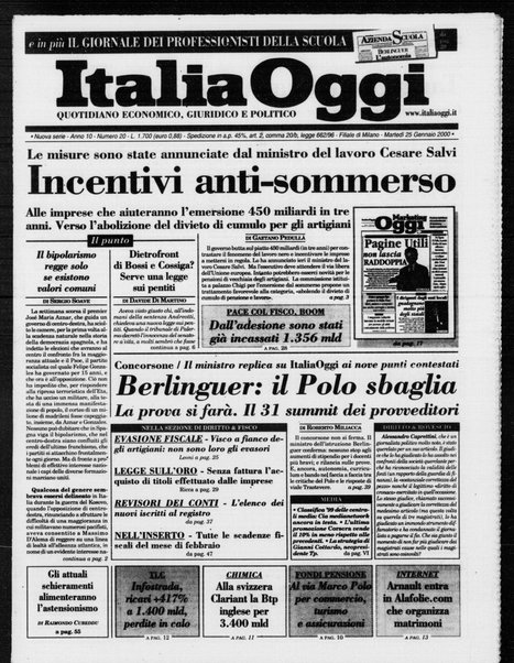 Italia oggi : quotidiano di economia finanza e politica